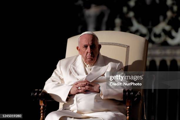 Pope Francis attends his weekly general audience in St. Peter's Square at The Vatican, Wednesday, Nov. 23, 2022.