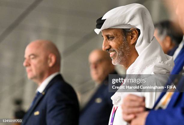 Qatar Football Association President HH Sheikh Hamad Bin Khalifa Al Thani during the FIFA World Cup Qatar 2022 Group D match between France and...