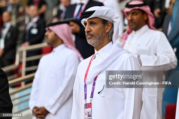 Qatar Football Association President HH Sheikh Hamad Bin Khalifa Al Thani during the FIFA World Cup Qatar 2022 Group B match between England and IR...