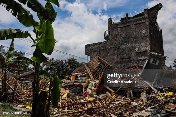 Damaged house is pictured following a 5.6-magnitude earthquake in Cianjur, West Java province, Indonesia, November 23, 2022. According to the data...