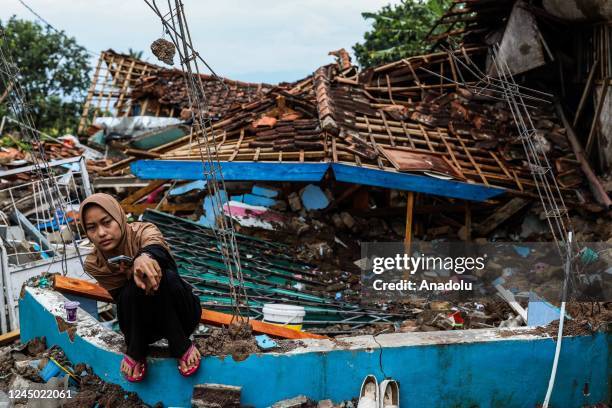 Damaged house is pictured following a 5.6-magnitude earthquake in Cianjur, West Java province, Indonesia, November 23, 2022. According to the data...