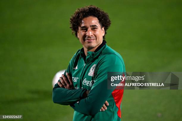 Mexico's goalkeeper Guillermo Ochoa takes part in a training session at Al Khor SC in Al Khor, north of Doha, on November 23 during the Qatar 2022...