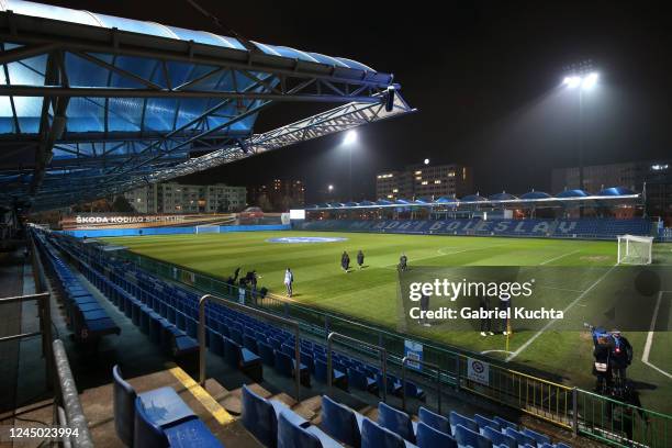 General view inside the stadium ahead of the UEFA Women's Champions League group B match between Slavia Praha and SKN St. Pölten at Mlada Boleslav...