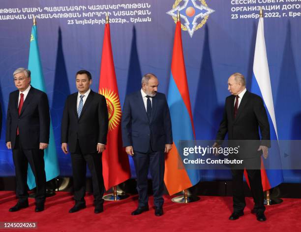 Kazakh President Kassym-Jomart Tokayev, Kyrgyz President Sadyr Japarov, Russian President Vladimir Putin, Armenian Prime Minister Nikol Pashinyan...