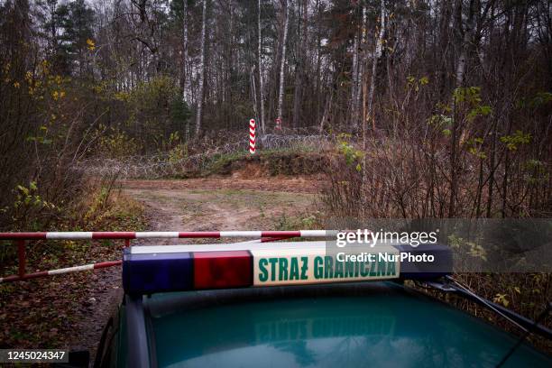 Sirens on top of a car belonging to the Polish Border Guards are seen near the Polish border with the Russian exclave of Kaliningrad near Goldap,...