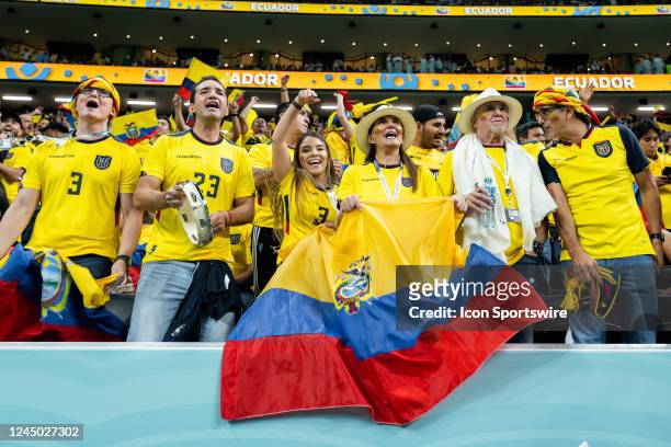 Ecuador fans cheer during the opening game of the 2022 FIFA World Cup Qatar, a Group A match between Ecuador and Qatar on November 20 at Al Bayt...
