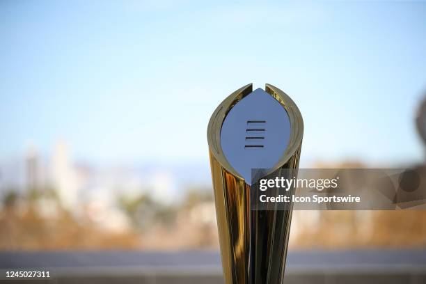 Trophy during the College Football Playoff press conference and media roundtable on November 19 at Banc of California Stadium in Los Angeles, CA.