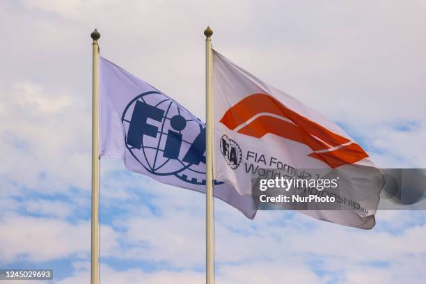 Flags are seen during Formula 1 Abu Dhabi Grand Prix 2022 at Yas Marina Circuit on November 20, 2022 in Abu Dhabi, United Arab Emirates.