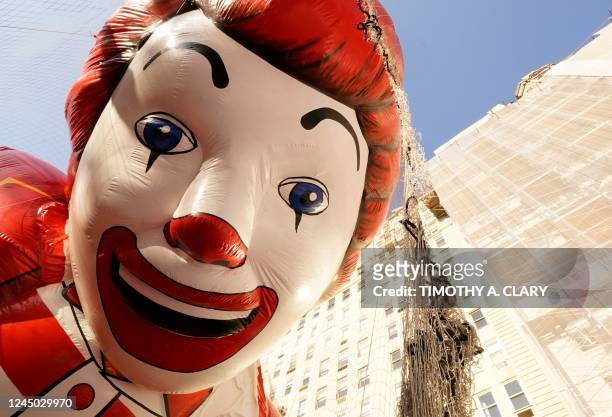 Members of the Macy's Inflation Team work to inflate the ballon McDonalds mascot Ronald McDonald, to be used in the upcoming 96th Macy's Thanksgiving...