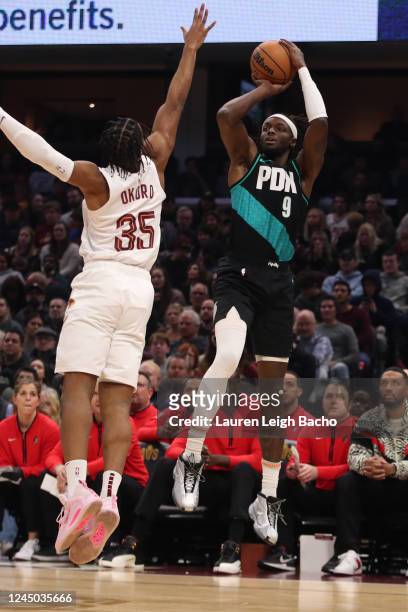 Jerami Grant of the Portland Trail Blazers shoots the ball during the game against the Cleveland Cavaliers on November 23, 2022 at Rocket Mortgage...