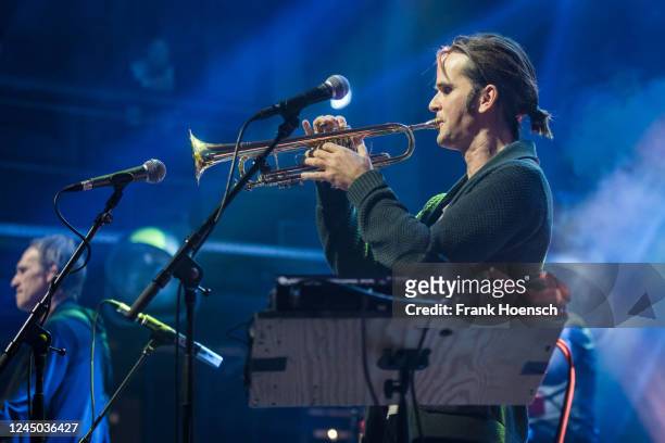 Norbert Leisegang and Sebastian Piskorz of the German band Keimzeit perform live on stage during a concert at the Kesselhaus on November 23, 2022 in...