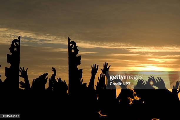 kechak dance in sunset - ceremonial dancing stock pictures, royalty-free photos & images