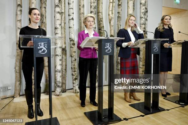 Finland's Prime Minister Sanna Marin, European Commission President Ursula von der Leyen, Prime Minister of Estonia Kaja Kallas and Deputy Prime...