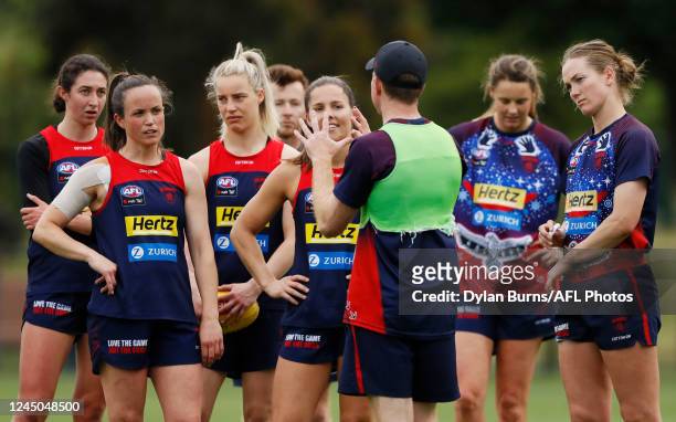 Daisy Pearce of the Demons looks on during the Melbourne Demons training session at Gosch's Paddock on November 24, 2022 in Melbourne, Australia.