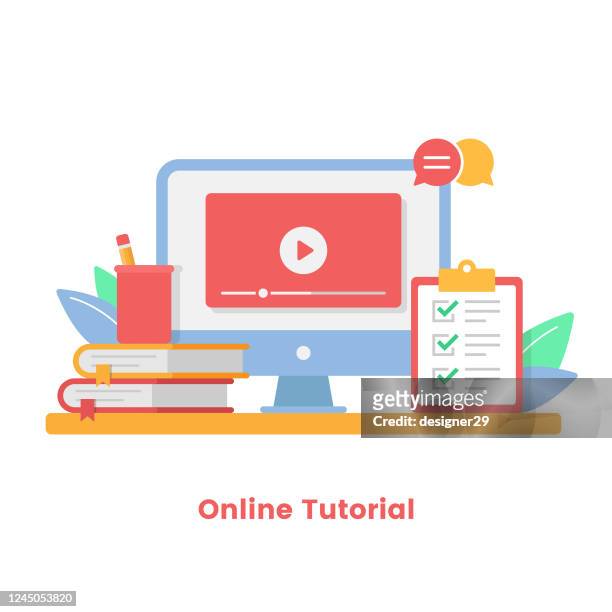 online tutorial vector illustration. online courses, online education and video tutorials concepts flat design. - training stock illustrations