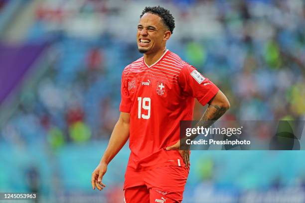 Noah Okafor da Suíça during the Qatar 2022 World Cup match, Group G, between Switzerland and Cameroon played at Al Janoub Stadium on Nov 24, 2022 in...