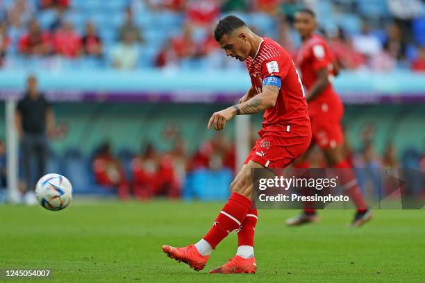 Granit Xhaka da Suíça during the Qatar 2022 World Cup match, Group G, between Switzerland and Cameroon played at Al Janoub Stadium on Nov 24, 2022 in...