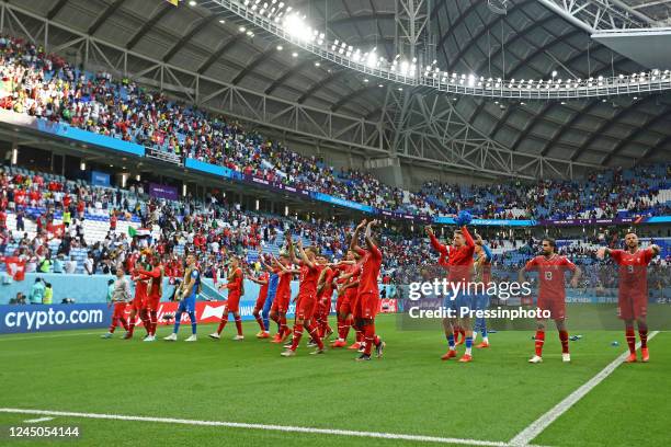 Jogadores da Suíça during the Qatar 2022 World Cup match, Group G, between Switzerland and Cameroon played at Al Janoub Stadium on Nov 24, 2022 in...