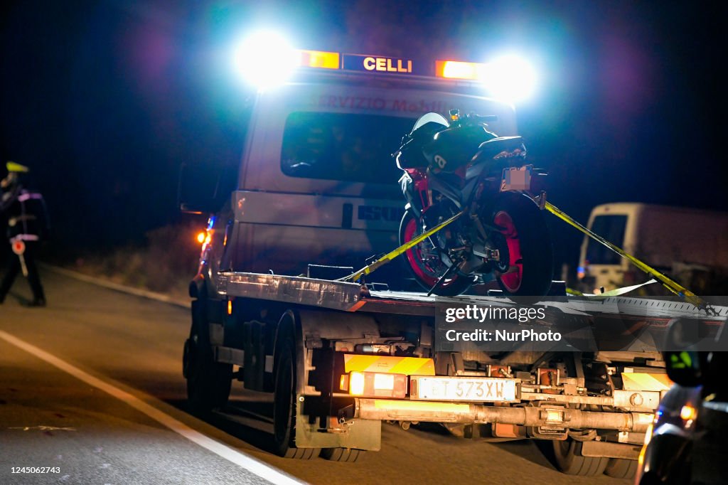 Motorbike Rash The motorbike on the tow truck after the fatal collision on the... News ...
