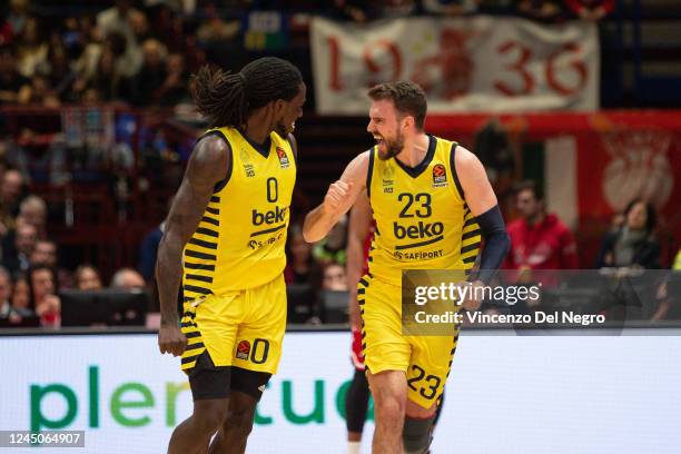 Johnathan Motley, #0 of Fenerbahce Beko Istanbul and Marko Guduric, #23 of Fenerbahce Beko Istanbul during the 2022/2023 Turkish Airlines EuroLeague...