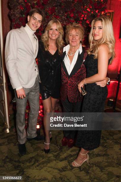 Alastair Wallace Stewart, Penny Lancaster, Sir Rod Stewart and Raphaella Lancaster attend Mark's Club 50th Anniversary Party on November 24, 2022 in...