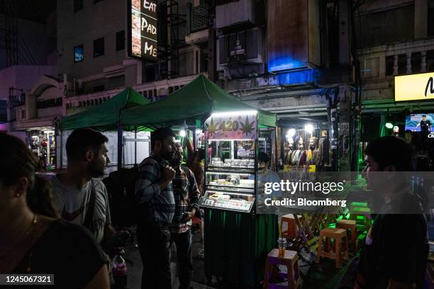 Vendor sells marijuana along Khao San Road in Bangkok, Thailand, on Tuesday, Nov. 22, 2022. Months after Thailand became the first Asian country to...