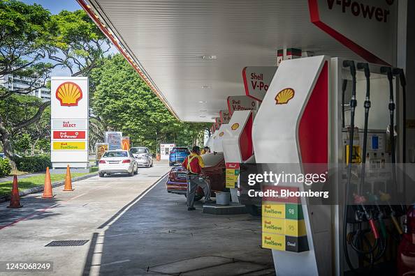 A Shell PLC service station at Tampines in Singapore, on Monday, Aug ...