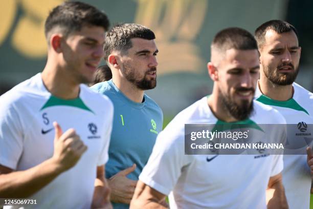 Australia's goalkeeper Mathew Ryan during a training session at the Aspire Zone Training Facilities in Doha on November 25 on the eve of the Qatar...