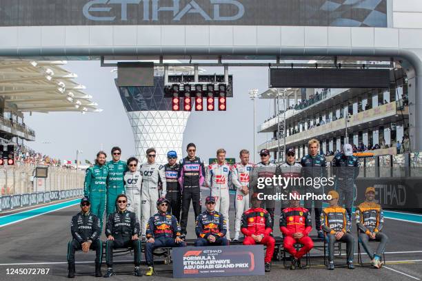 Class of 2022 - F1 drivers group photo before the race at Formula 1 Etihad Airways Abu Dhabi Grand Prix on Nov 20, 2022 in Yas Marina Circuit, Abu...