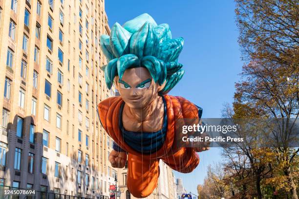 The Goku balloon flown during 96th Macy's Thanksgiving Day Parade along streets of New York.