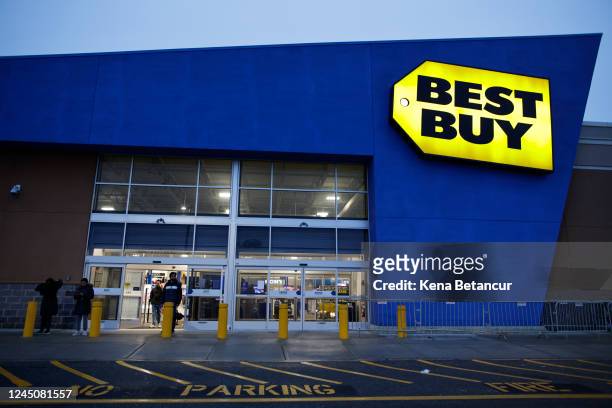 Customers exit from a Best Buy store During Black Friday sales on November 25, 2022 in Jersey City, New Jersey. Black Friday, the day after...