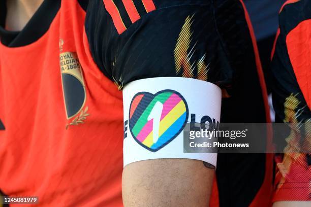 Hazard Eden midfielder of Belgium with the ONE LOVE armband during a team photo session of the Belgian National Football team ahead of the FIFA World...