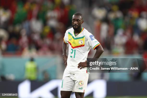 Youssouf Sabaly of Senegal during the FIFA World Cup Qatar 2022 Group A match between Qatar and Senegal at Al Thumama Stadium on November 25, 2022 in...