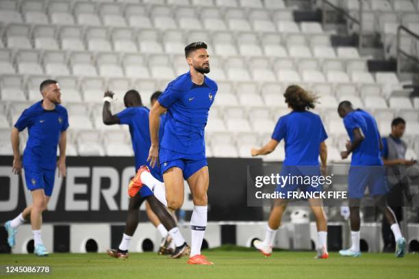 France's forward Olivier Giroud takes part in a training session at Al Sadd SC Stadium in Doha on November 25 on the eve of the Qatar 2022 World Cup...