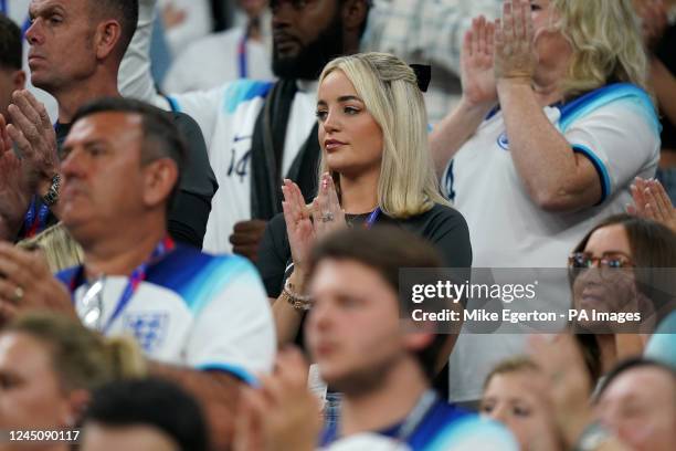 Megan Pickford, wife of England goalkeeper Jordan Pickford, in the stands before the FIFA World Cup Group B match at the Al Bayt Stadium in Al Khor,...