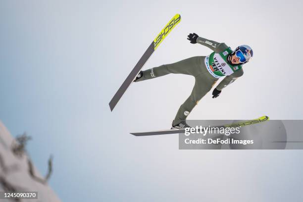 Kristjan Ilves of Estonia in action competes during the Individual Gundersen HS142/5 km at the FIS World Cup Nordic Combined Men Ruka on November 25,...