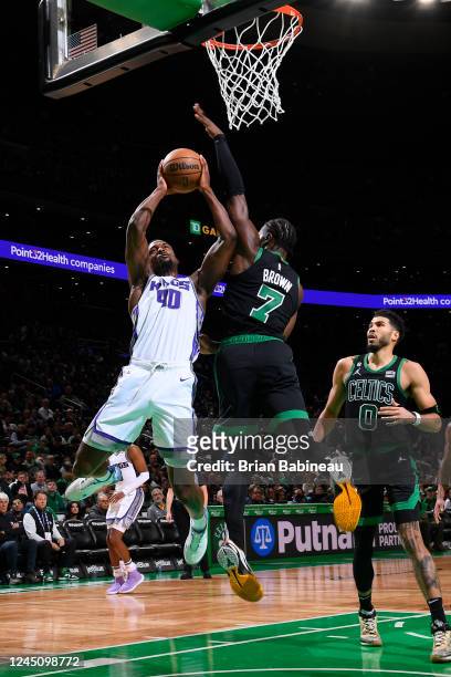 Harrison Barnes of the Sacramento Kings drives to the basket during the game against the Boston Celtics on November 25, 2022 at the TD Garden in...