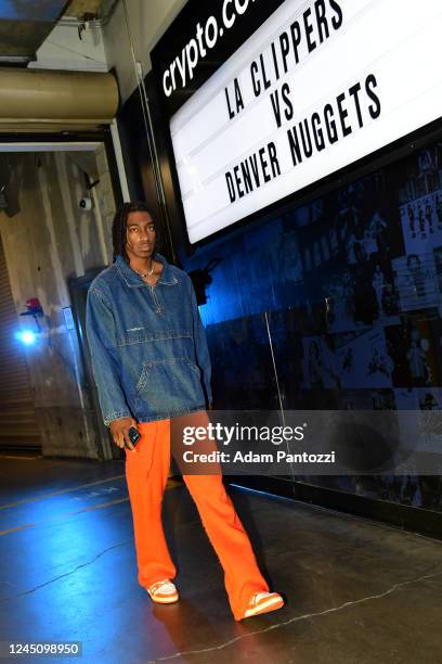 Terance Mann of the LA Clippers arrives to the arena before the game against the Denver Nuggets on November 25, 2022 at Crypto.Com Arena in Los...