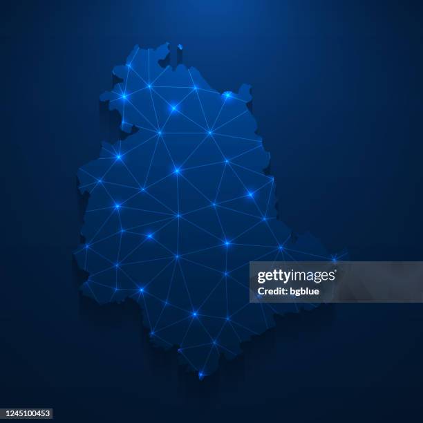 umbria map network - bright mesh on dark blue background - perugia stock illustrations