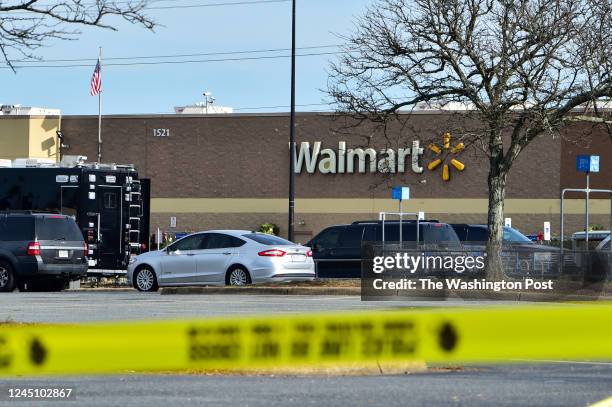 The Site of the Walmart where the shooting took place is taped off on November 24, 2022 in Chesapeake, Va.