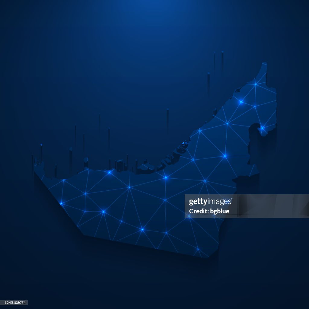 United Arab Emirates map network - Bright mesh on dark blue background