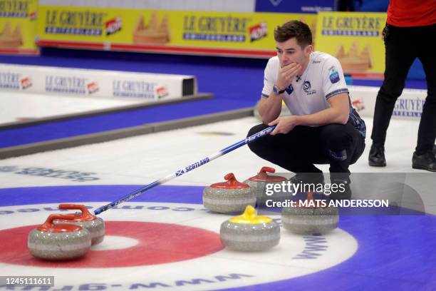 Scotland´s Grant Hardie competes during the men's gold medal game between Scotland and Switzerland at the European Curling Championships held at...