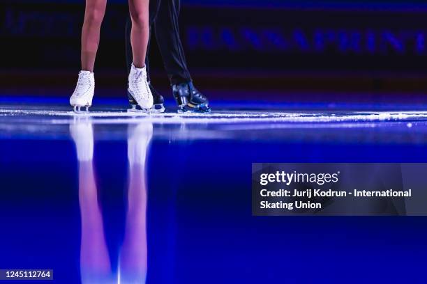 Ice skate detail during the ISU Grand Prix of Figure Skating at Espoo Metro Areena on November 26, 2022 in Espoo, Finland.