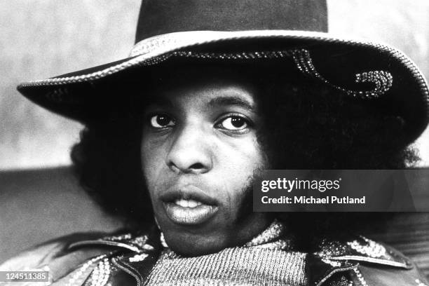 Sly Stone of Sly And The Family Stone posed in London on 16th July 1973.