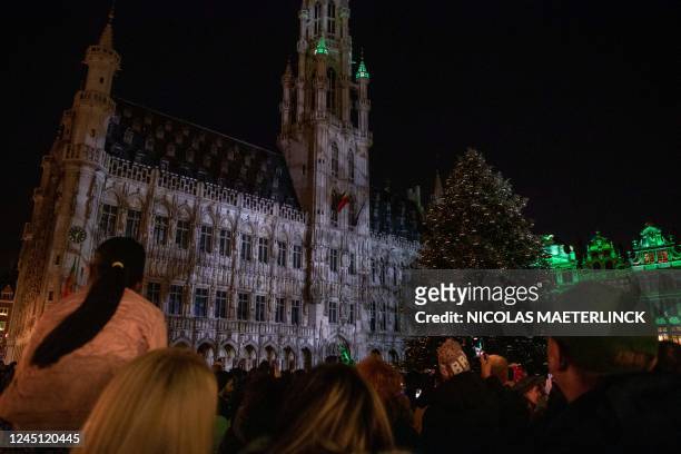 Illustration picture shows the Brussels Christmas Tree in front of the Brussels City Hall, on the Grote Markt - Grand Place, during the 'Winterpret -...