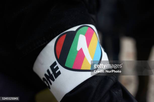 The armband 'One love' which is forbidden for footballers during the World Cup in Qatar by the FIFA. Amnesty international, ANV-COP21 and a...