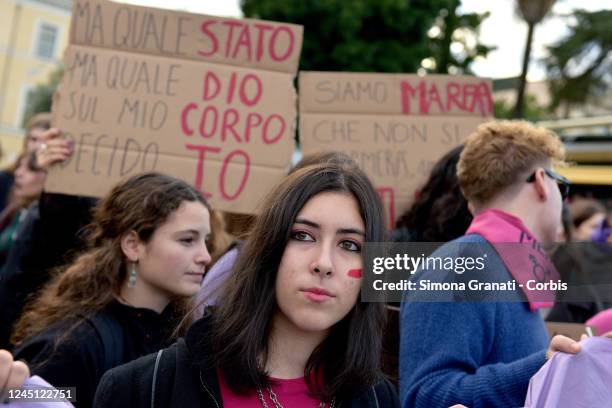 Women participate in the National demonstration against male violence against women and gender organized by the transfeminist movement Non Una di...