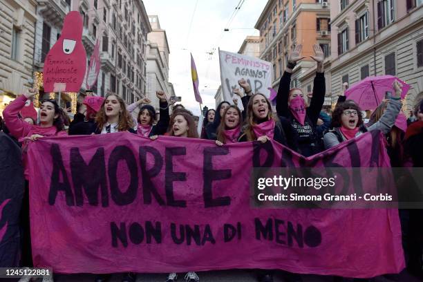 Women participate in the National demonstration against male violence against women and gender organized by the transfeminist movement Non Una di...