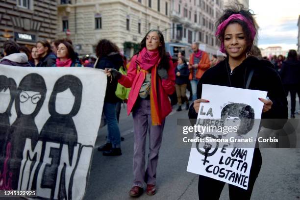 Women participate in the National demonstration against male violence against women and gender organized by the transfeminist movement Non Una di...