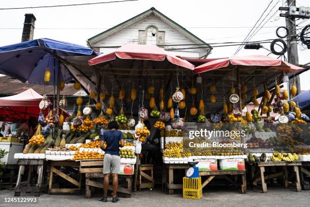 Produce vendor stall in Georgetown, Guyana, on Monday, Nov. 21, 2022. Since the first oil was drilled three years ago, Guyana's economy has become...